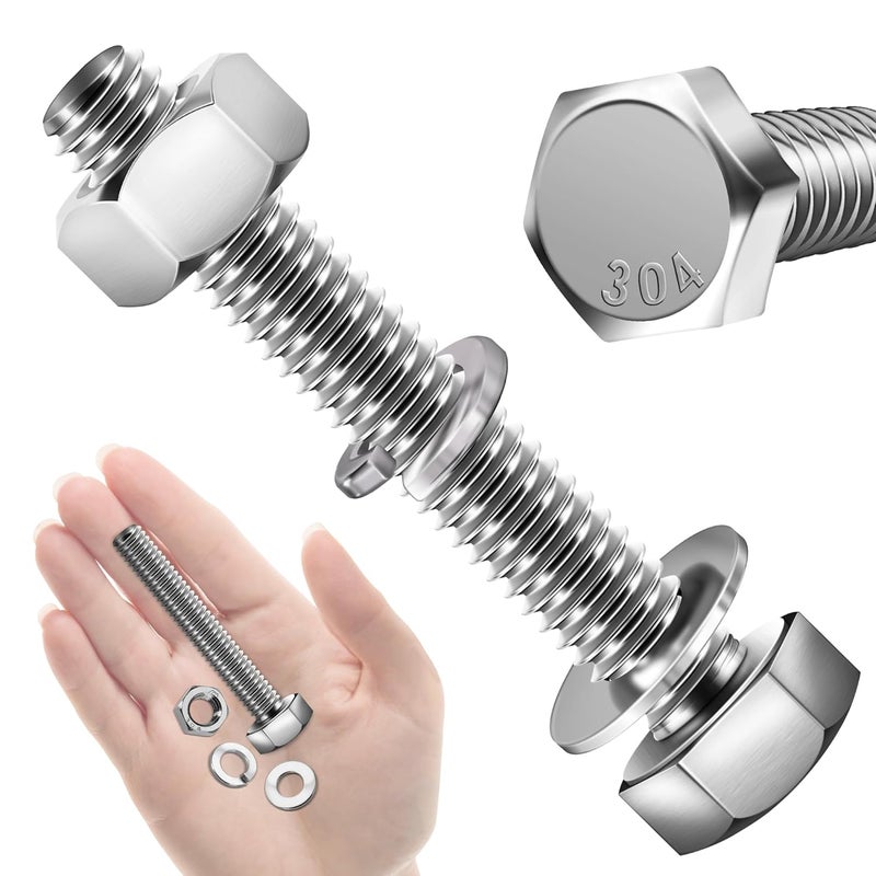 MYWISH (10 Sets) 5/16-18x2 Hex Head Assorted Screws Nuts and Bolts with Flat & Lock Washers, 304 Stainless Steel 18-8, Fully Threaded, 5/16 Bolt Metric Bolt Assortment - Image 1